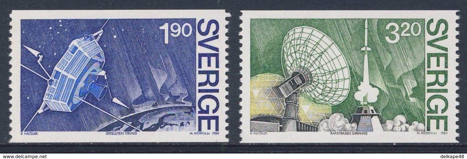 Sweden Sverige 1984 Mi 13050/6 YT 1287 /8 SG 1211 /2 ** Satellite  "VIKING" + Dish Aerial, Rocket Pad / Raumfahrtkontrol - Telecom