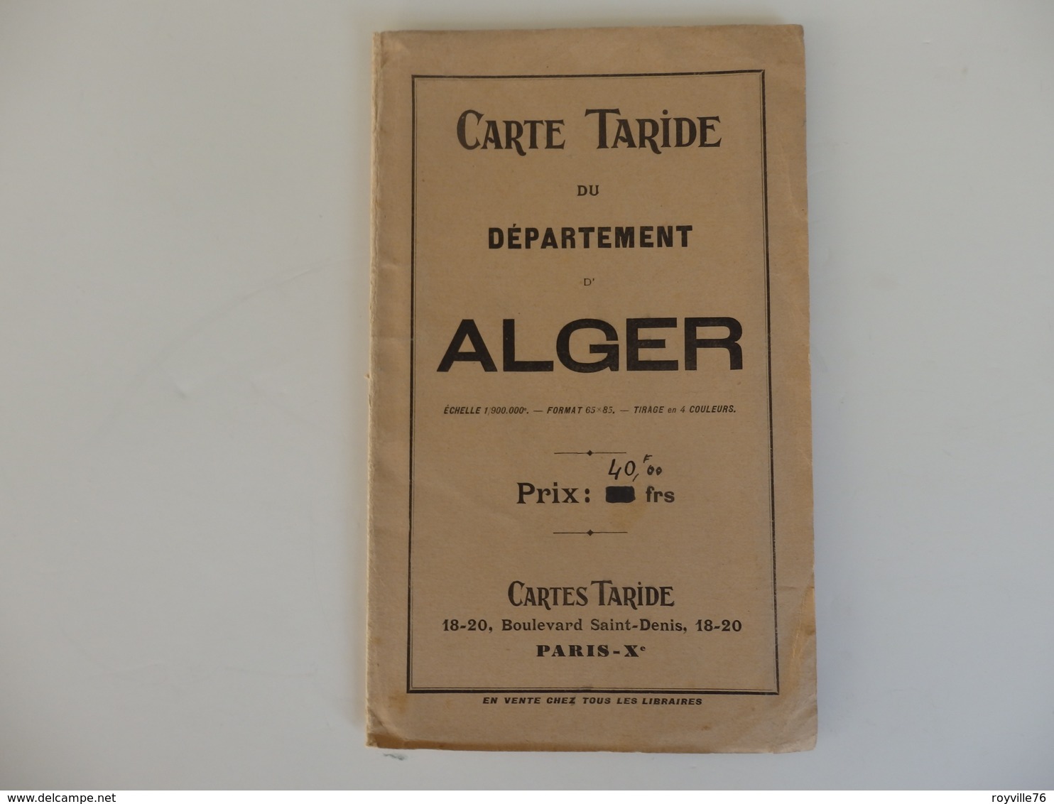 Carte Taride Du Département D'Alger échelle 1.9000.000 E. - Cartes Géographiques