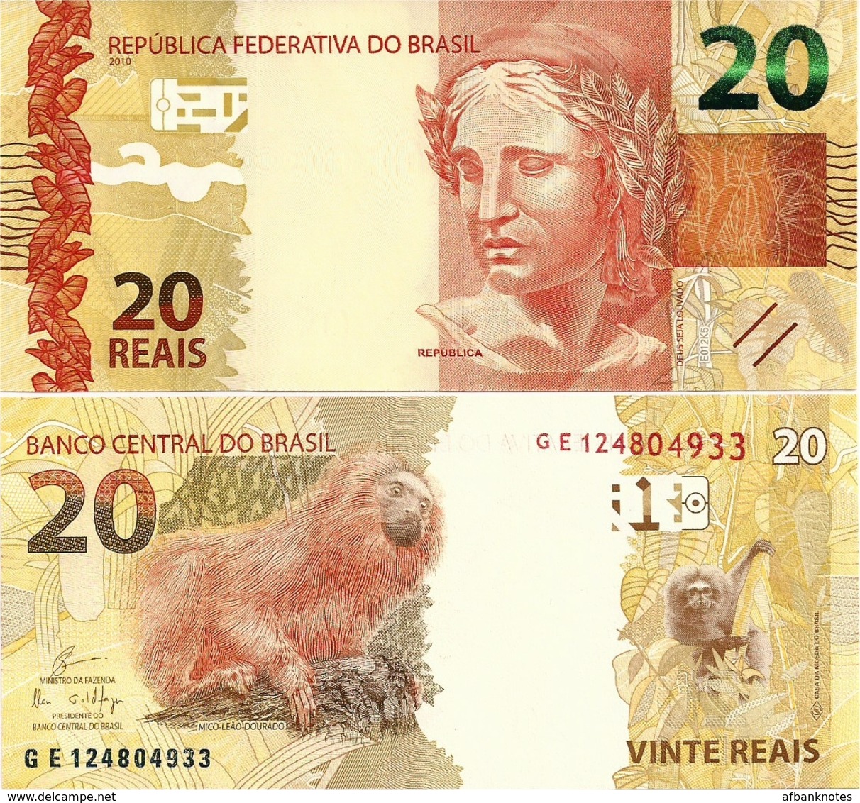 BRAZIL       20 Reais       P-255[d]       2010 (2019)       UNC - Brésil