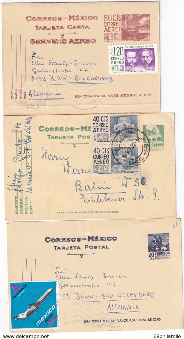 MEXIQUE  ENTIER POSTAL/GANZSACHE/POSTAL STATIONERY   LOT DE 3 CARTES - Mexico