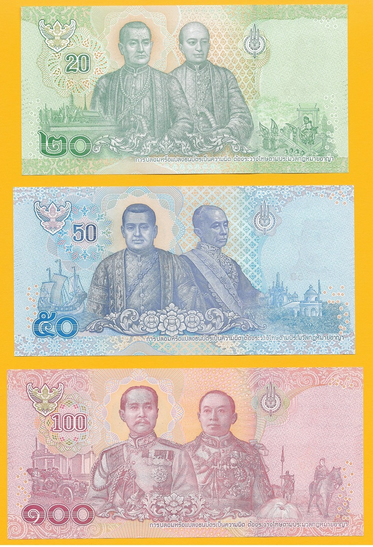 Thailand Set 20, 50, 100 Baht P-new 2018(2) UNC Banknotes - Thaïlande