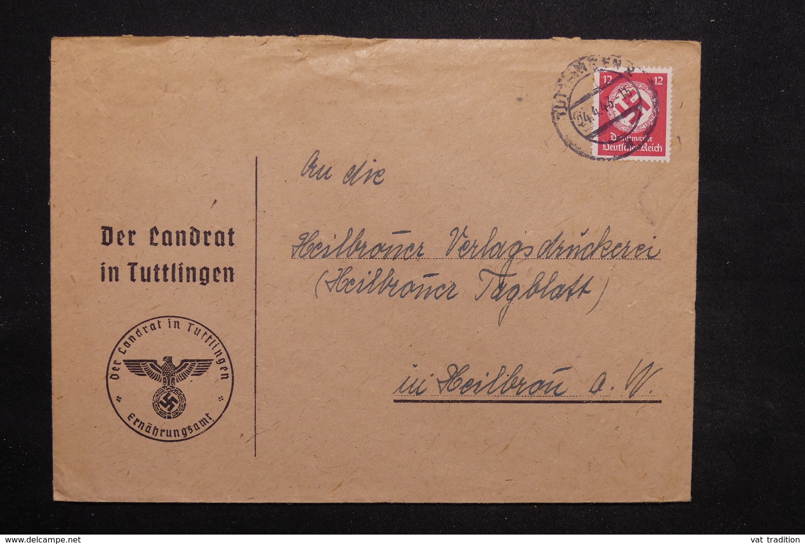 ALLEMAGNE - Enveloppe Commerciale De Tuttlingen Pour Heilbronn En 1943 , Affranchissement Plaisant - L 25227 - Service