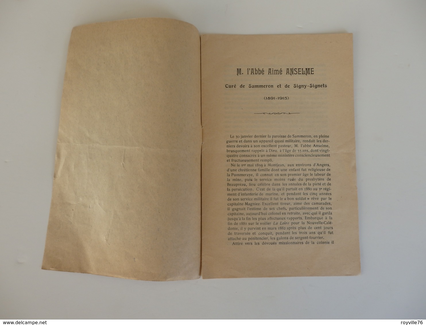 Fascicule De 8 P. Sur M. L'Abbé Anselme Curé De Sammeron Et De Signy-Signets (77) (1891-1915). - Religion & Esotericism