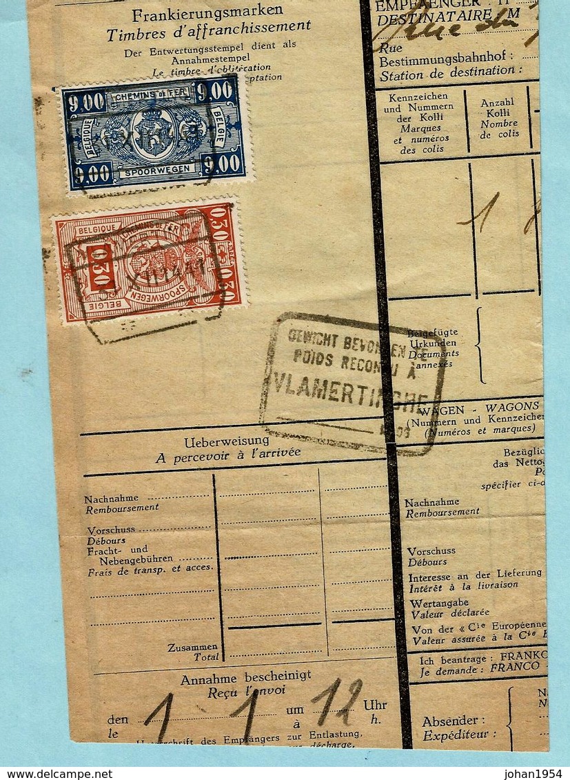 Spoorwegfragment, Afst. VLAMERTINGE 31/12/1941 + Stempel VLAMERTINGHE GEWICHT BEVONDEN - Other & Unclassified