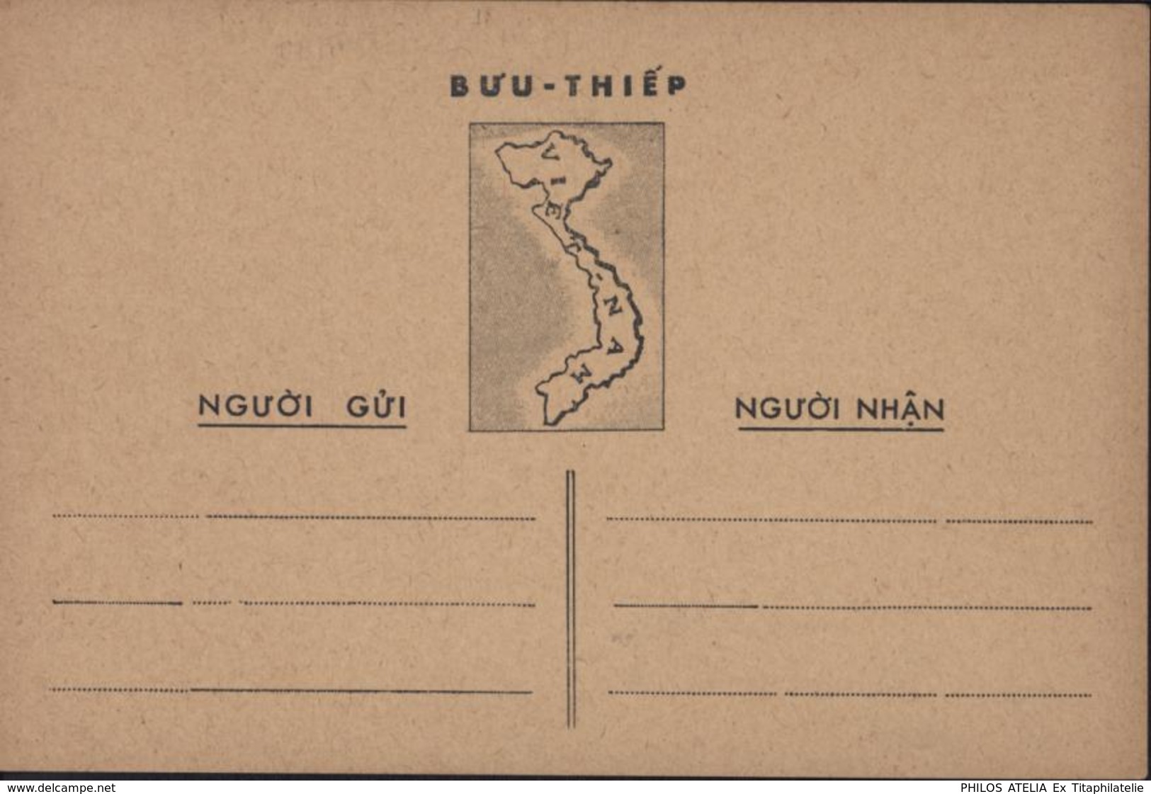 Indochine Carte Interzone Viêt Nam Caractère Avant Garde Bold CP9 BUU THIEP 150 X 100 Brun Sans Texte Dos Neuf Entier - Vietnam