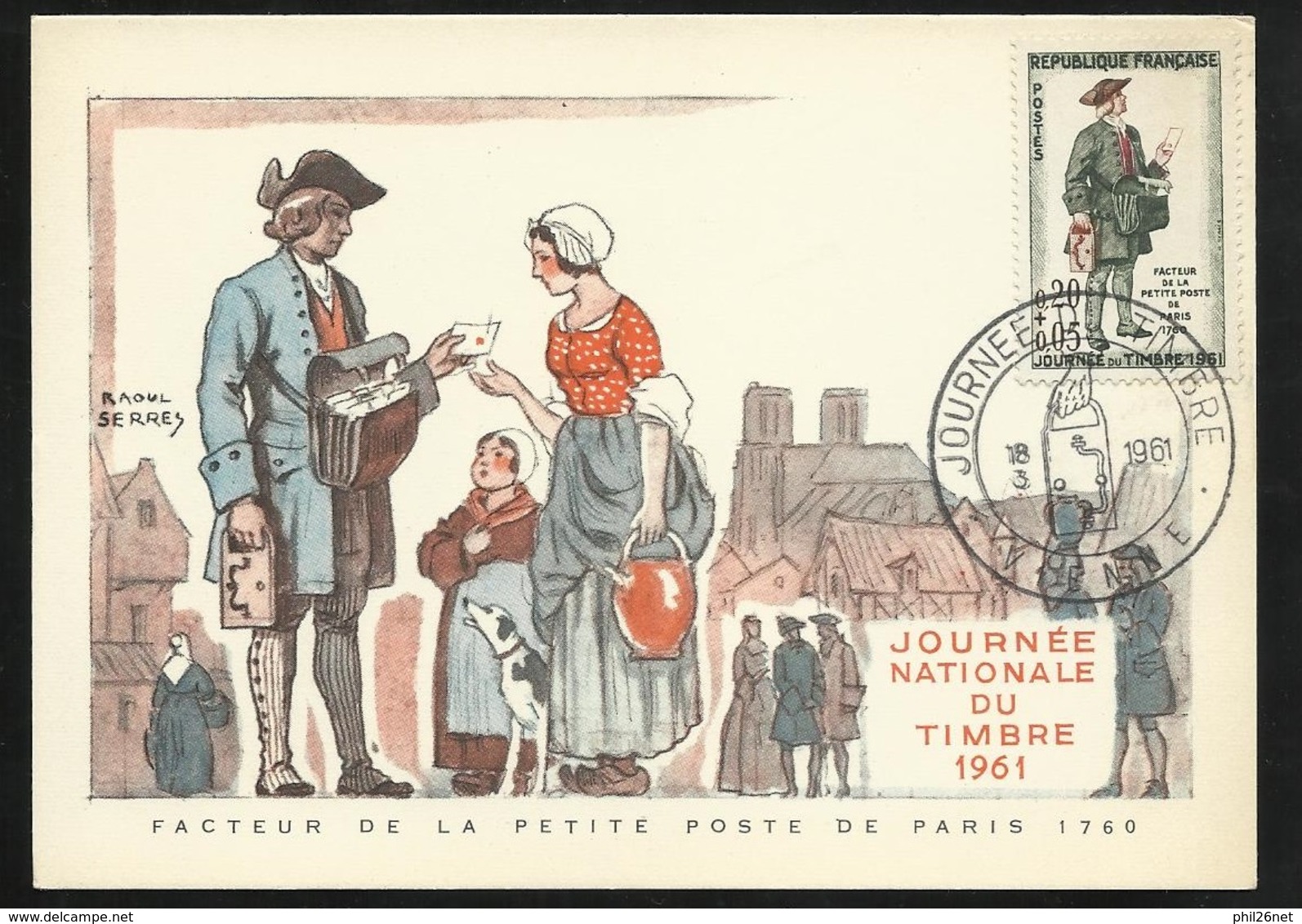 Carte Maximum Premier Jour Vienne Le 18/03/1961 Type 2  Le N° 1285 Journée Du Timbre Facteur TB  - 1960-1969