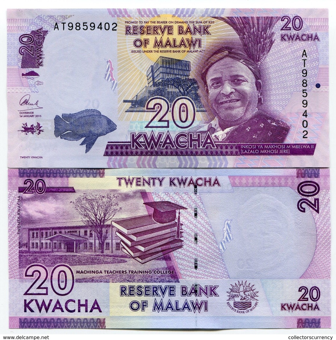 Malawi 20 Kwacha 2015 Uncirculated Banknote P63 Paper Money - Malawi