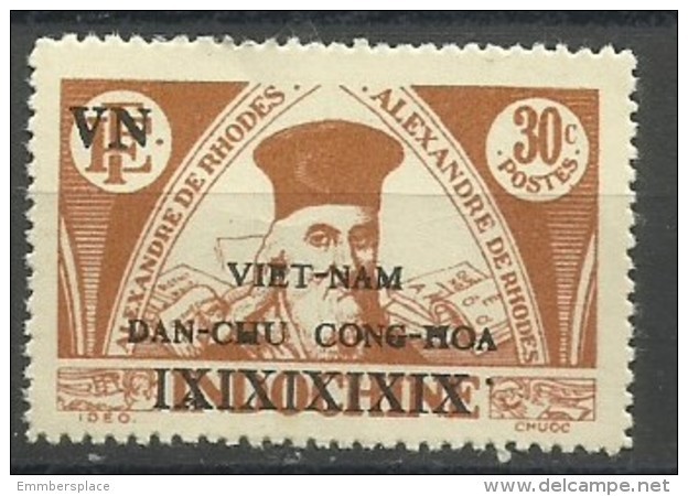 Vietnam - 1946 Alexander Of Rhodes Overprint 30c Unused No Gum (as Issued)   Sc 1L3a - Vietnam