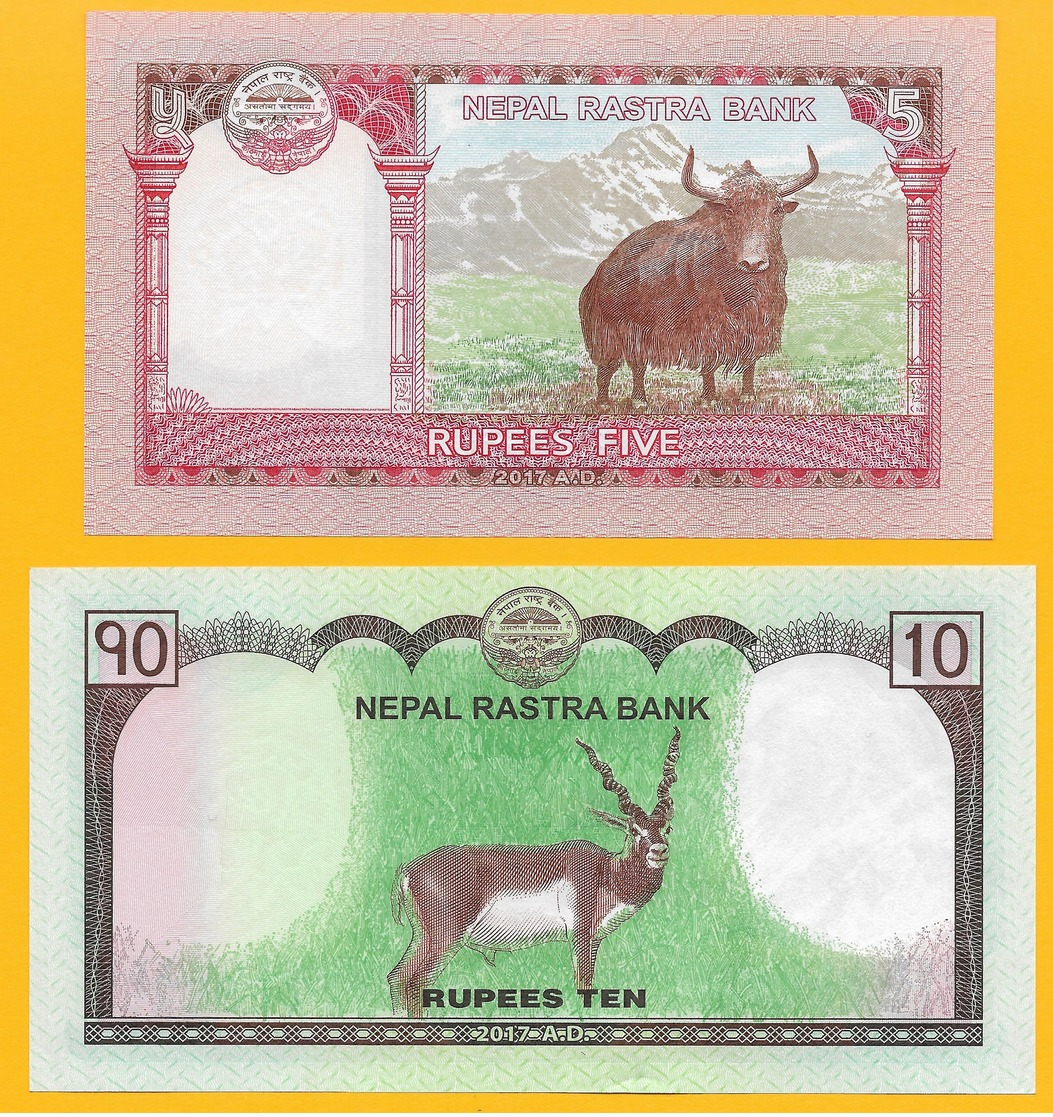 Nepal SET 5 & 10 Rupees P-76 & P-77 2017 UNC Banknotes - Nepal