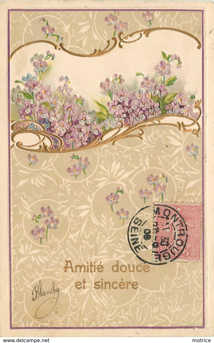 LOT DE 4 CARTE ILLUSTRÉE de fleurs (carte gaufrée)