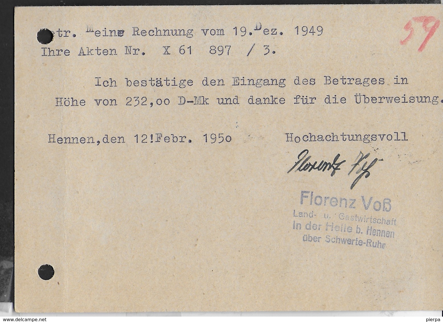 GERMANY - BIZONE - ANNULLO DC  HELLE B. HENNEN/SCHWERTE (RUHR) 13.02.1950 - SU CARTOLINA POSTALE PRIVATA - Sonstige & Ohne Zuordnung