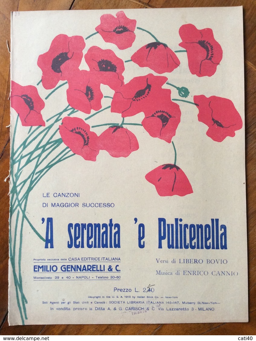 SPARTITO MUSICALE VINTAGE 'A SERENATA  'E PULICENELLA Di Bovio-Cannio   CASA MUSICALE EMILIO GENNARELLI & C. NAPOLI - Musica Popolare