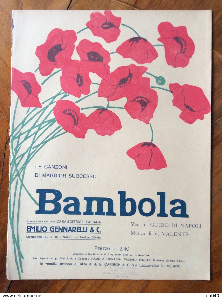 SPARTITO MUSICALE VINTAGE  BAMBOLA  Di Di Napoli-Valente CASA MUSICALE EMILIO GENNARELLI & C. NAPOLI - Scholingsboek