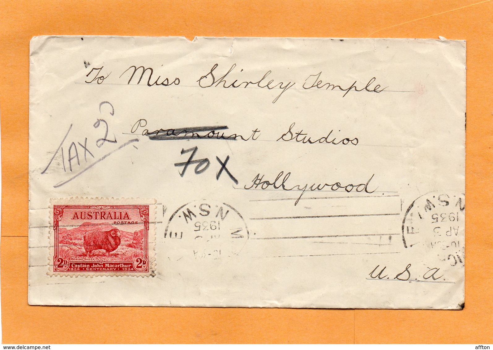 Australia 1935 Cover Mailed To Shirley Temple Famous Actress - Briefe U. Dokumente