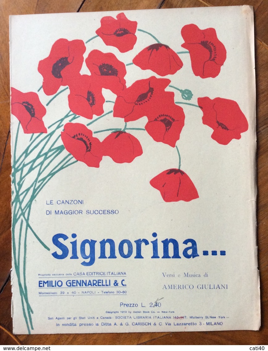 SPARTITO MUSICALE VINTAGE SIGNORIN Di Amerigo Giuliani  CASA MUSICALE EMILIO GENNARELLI & C. NAPOLI - Folk Music