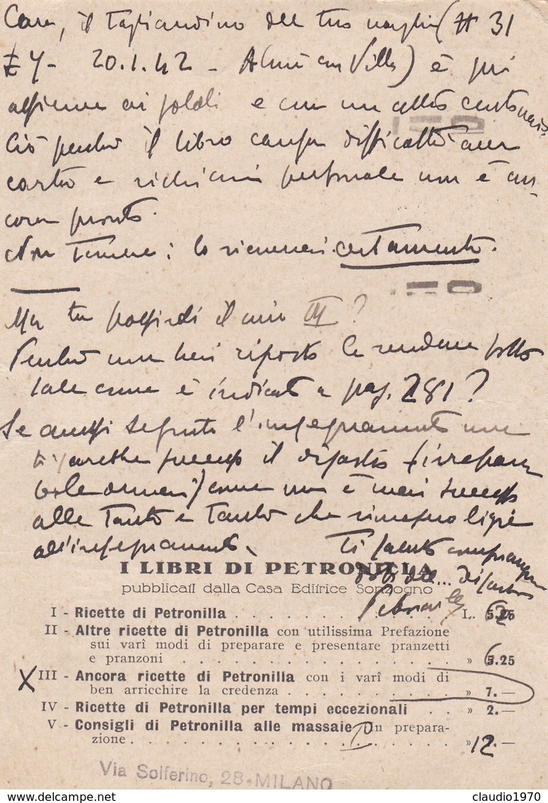 CARTOLINA POSTALE - MILANO - PETRONILLA CASA EDITRICE SONZOGNO - VIAGGIATA PER ALME' CON VILLA ( BERGAMO) - Storia Postale