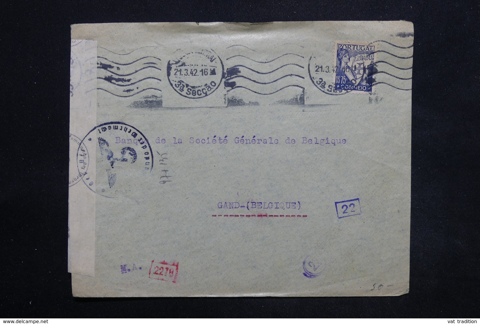 PORTUGAL - Enveloppe De Lisbonne Pour La Belgique En 1942 Avec Contrôle Postal Allemand - L 25264 - Lettres & Documents