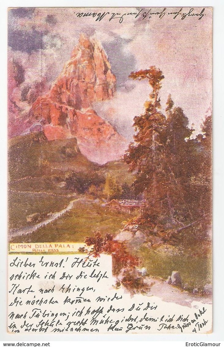 1902 CIMON DELLA PALA Rolle Pass. Artist Signed Postcard Ansichtskarte Addressed To Ernst Riecker, Ehingen. - Trento