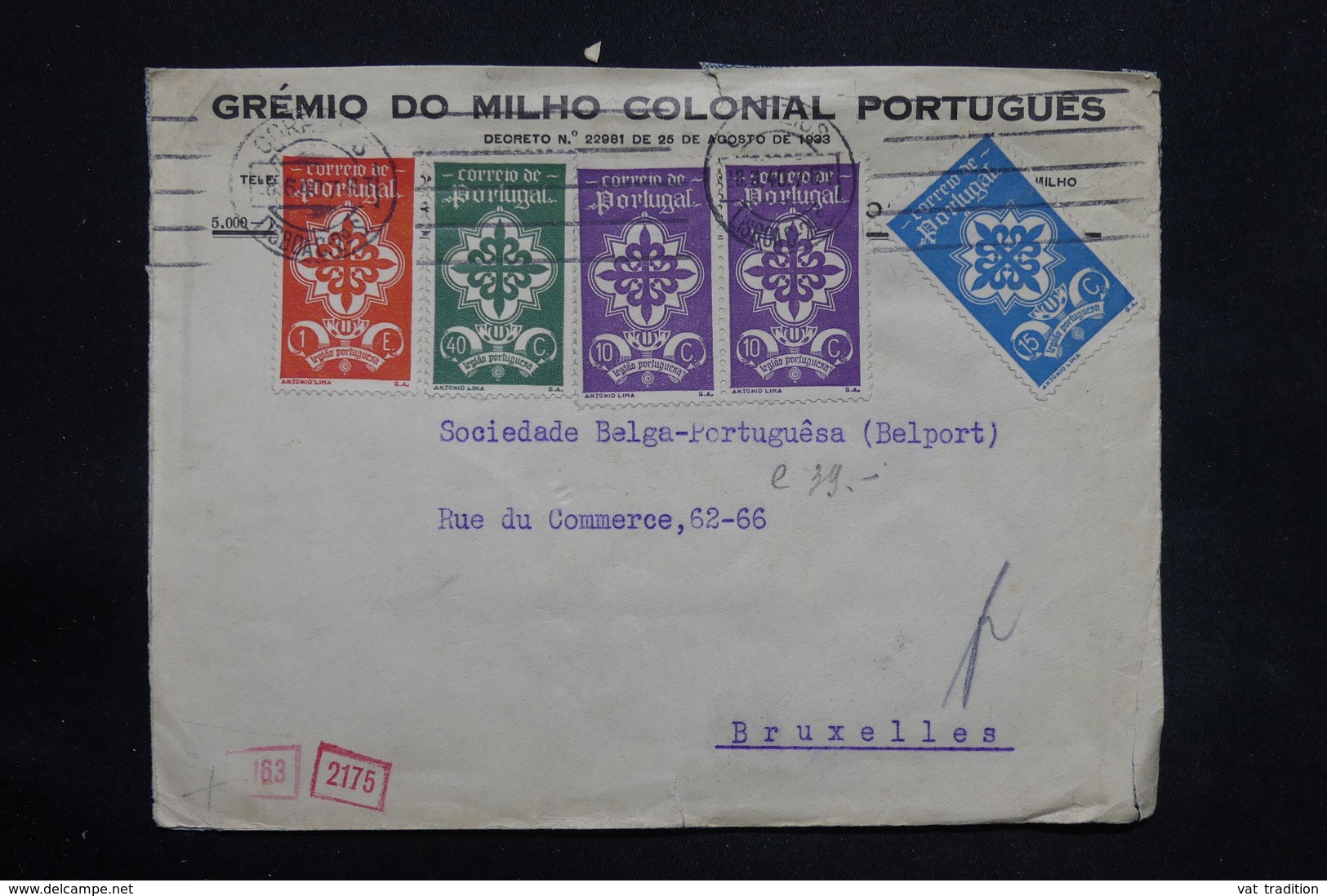 PORTUGAL - Enveloppe Commerciale De Lisbonne Pour La Belgique En 1940 Avec Contrôle, Affranchissement Plaisant - L 25267 - Lettres & Documents