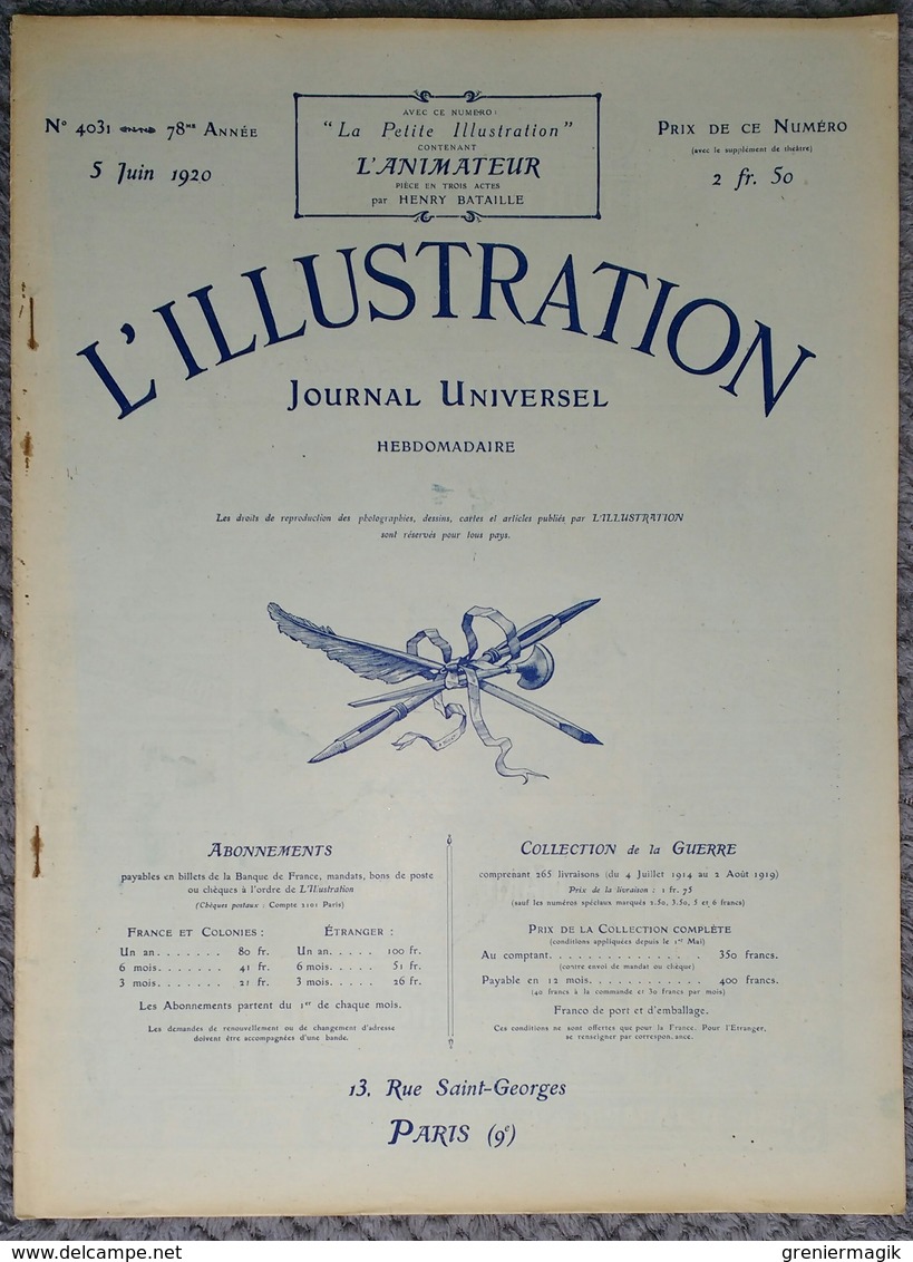 L'Illustration 4031 5 Juin 1920 Nouveau Plan De Reims/Statuaire Paul Dardé/André Tardieu/Arènes De Nîmes/Jeanne D'Arc - L'Illustration