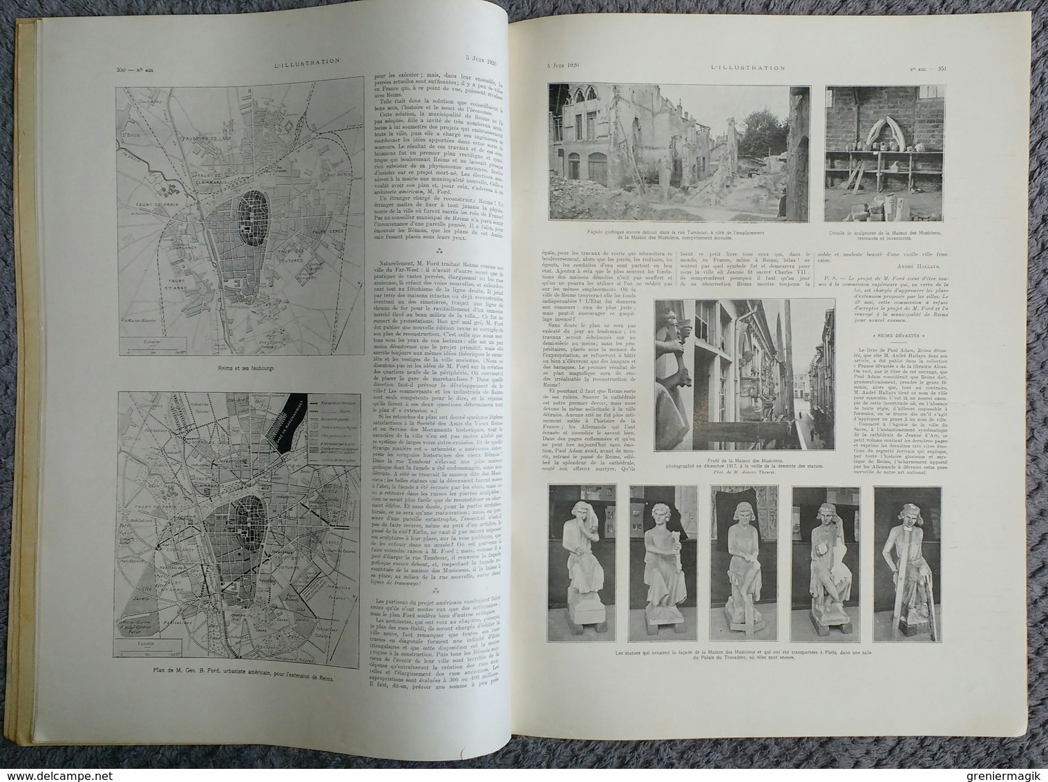 L'Illustration 4031 5 juin 1920 Nouveau plan de Reims/Statuaire Paul Dardé/André Tardieu/Arènes de Nîmes/Jeanne d'Arc