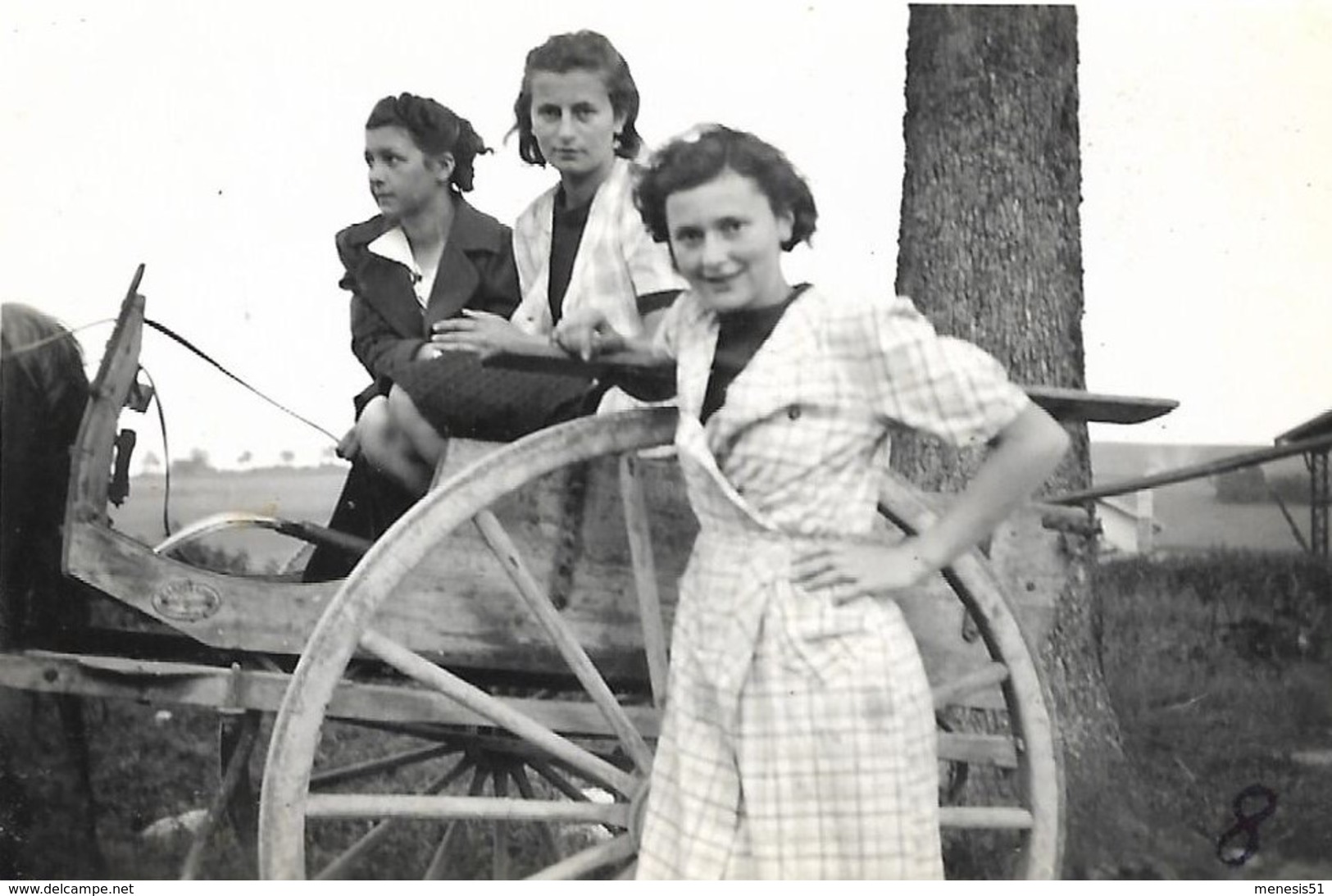 Photo Ancienne De Retour Des Champs  Madeleine Yvette Et Ginette MARTIN Sur La Route De LIGNY - Personnes Anonymes