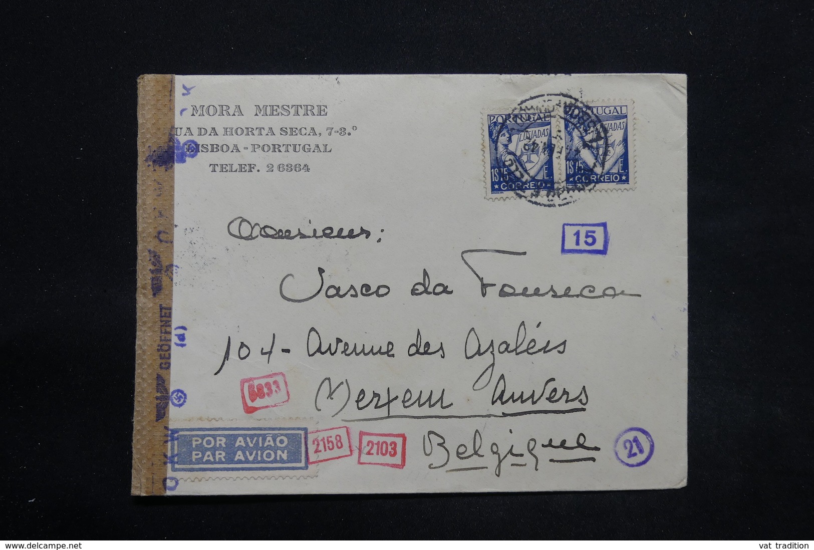 PORTUGAL - Enveloppe Commerciale De Lisbonne Pour La Belgique En 1942 Avec Contrôle, Affranchissement Plaisant - L 25272 - Lettres & Documents