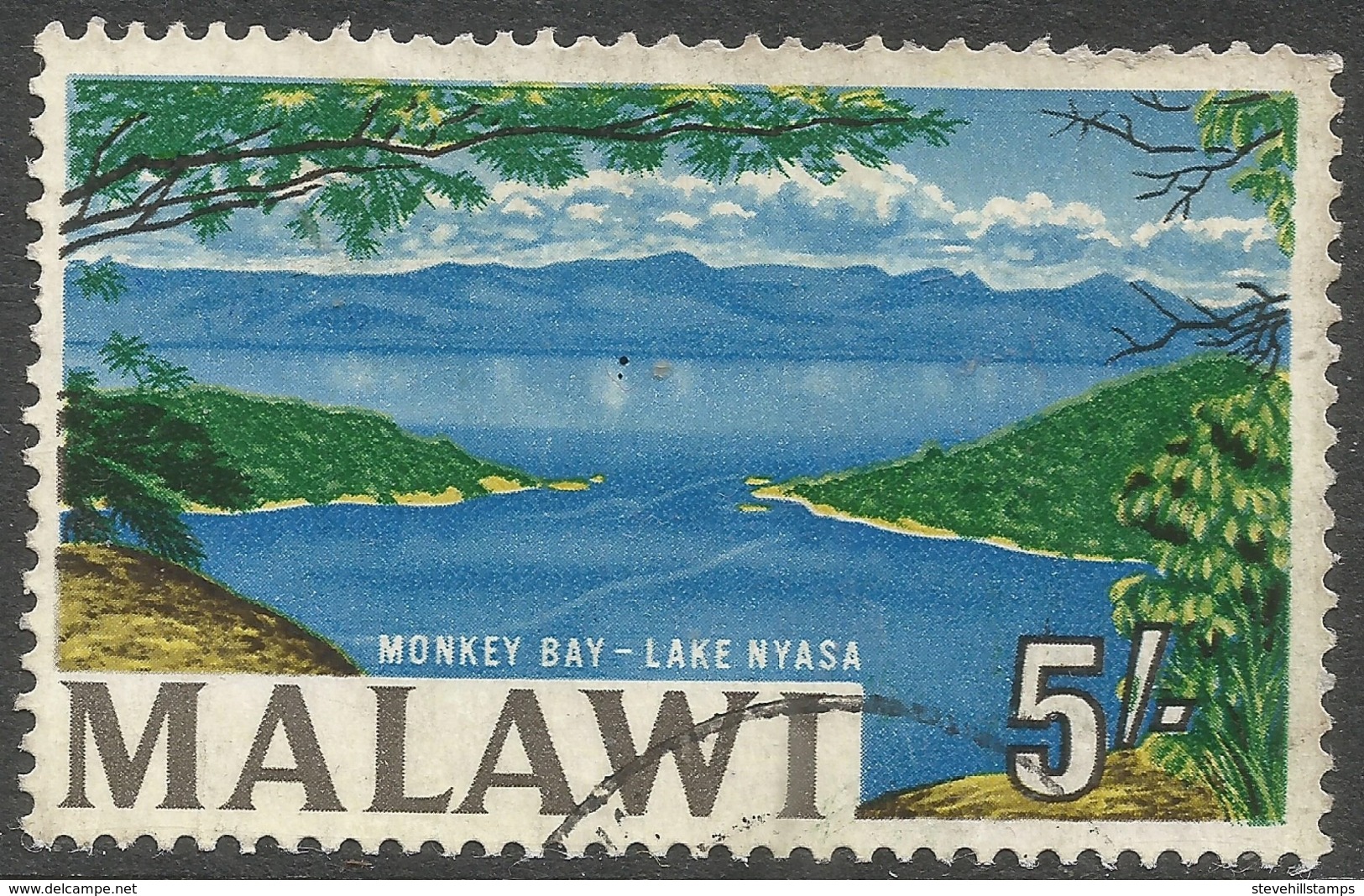 Malawi 1964 Definitives. 5/- Lake Nyasa Used. SG 225 - Malawi (1964-...)