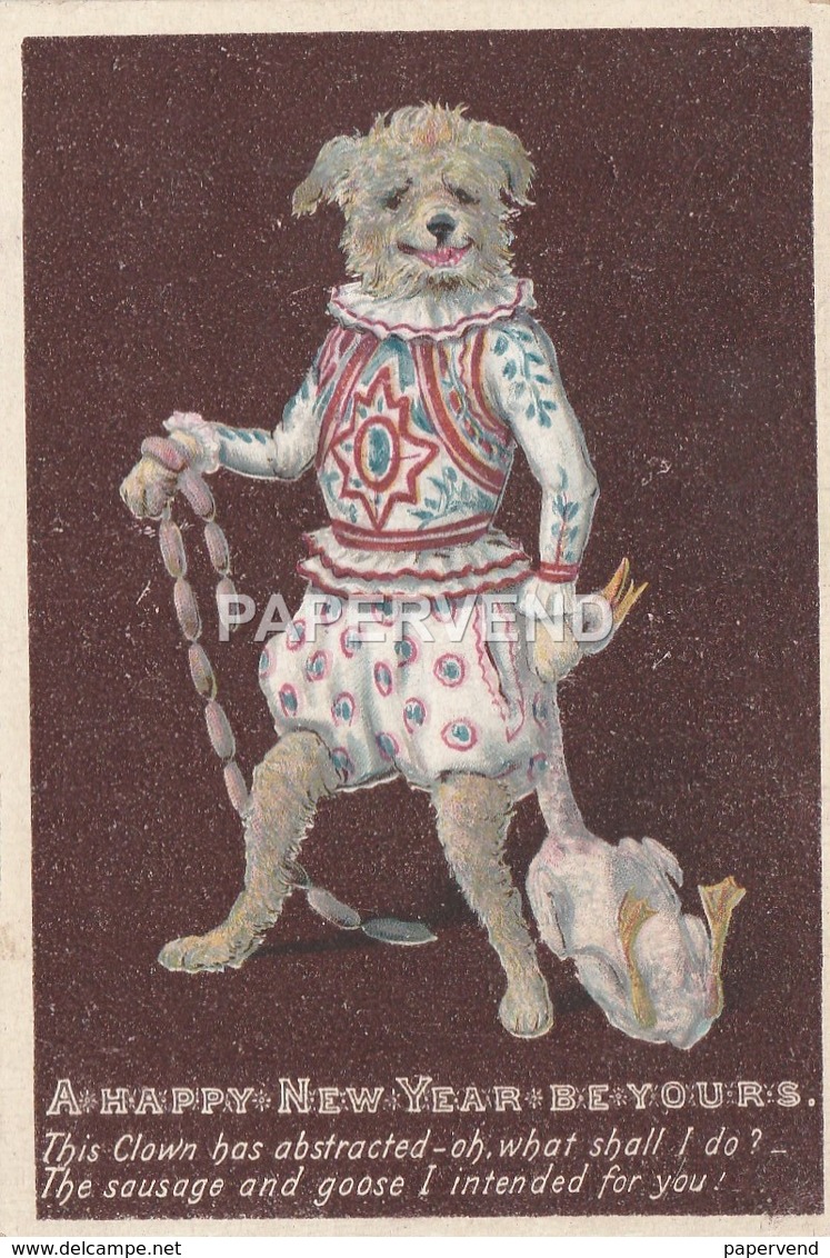 New Year  Card Dog As Clown Stealing Sausages &  The Goose   Egc323 - Unclassified