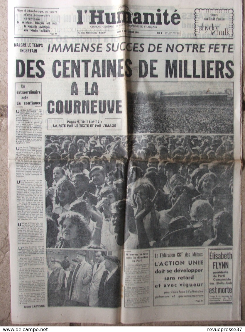 Journal L'Humanité (7 Sept 1964) Fête De L'Huma - Juliette Gréco - 1950 - Today