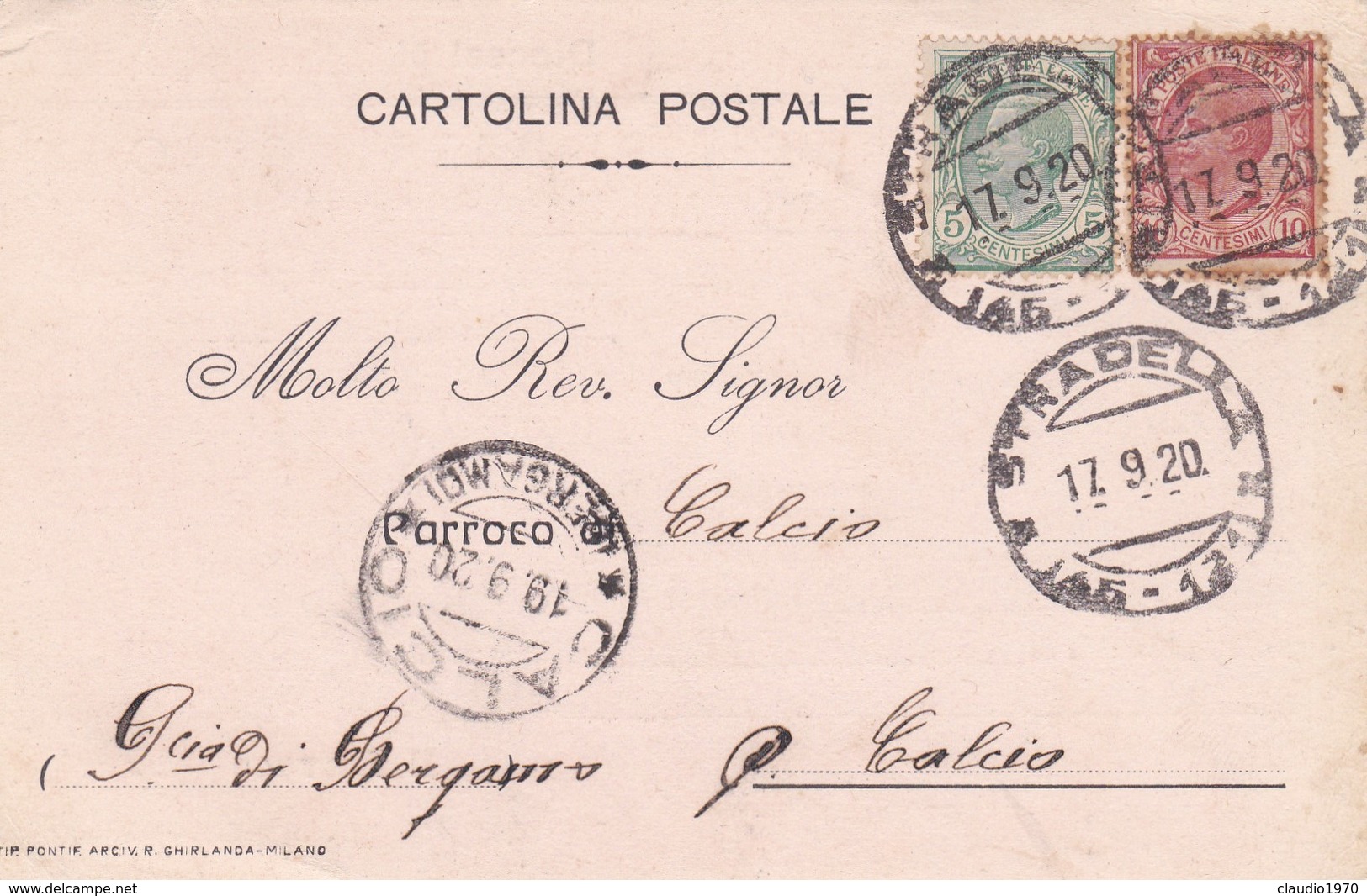 CARTOLINA POSTALE - STRADELLA (PAVIA) NOTICICAZIONE DI MATRIMONIO - VIAGGIATA PER CALCIO ( BERGAMO) - Storia Postale