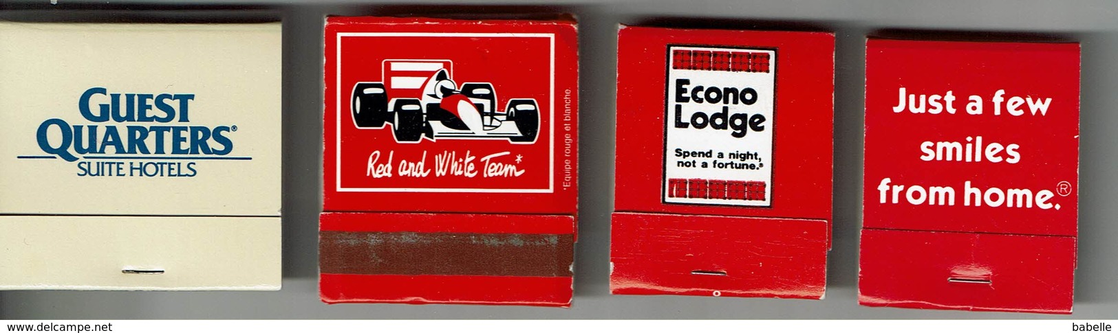 Lot De 4 Pochettes Allum.  Guest Quartiers, Econo Lodge, Bob Evans Et Red And White Team - Matchboxes