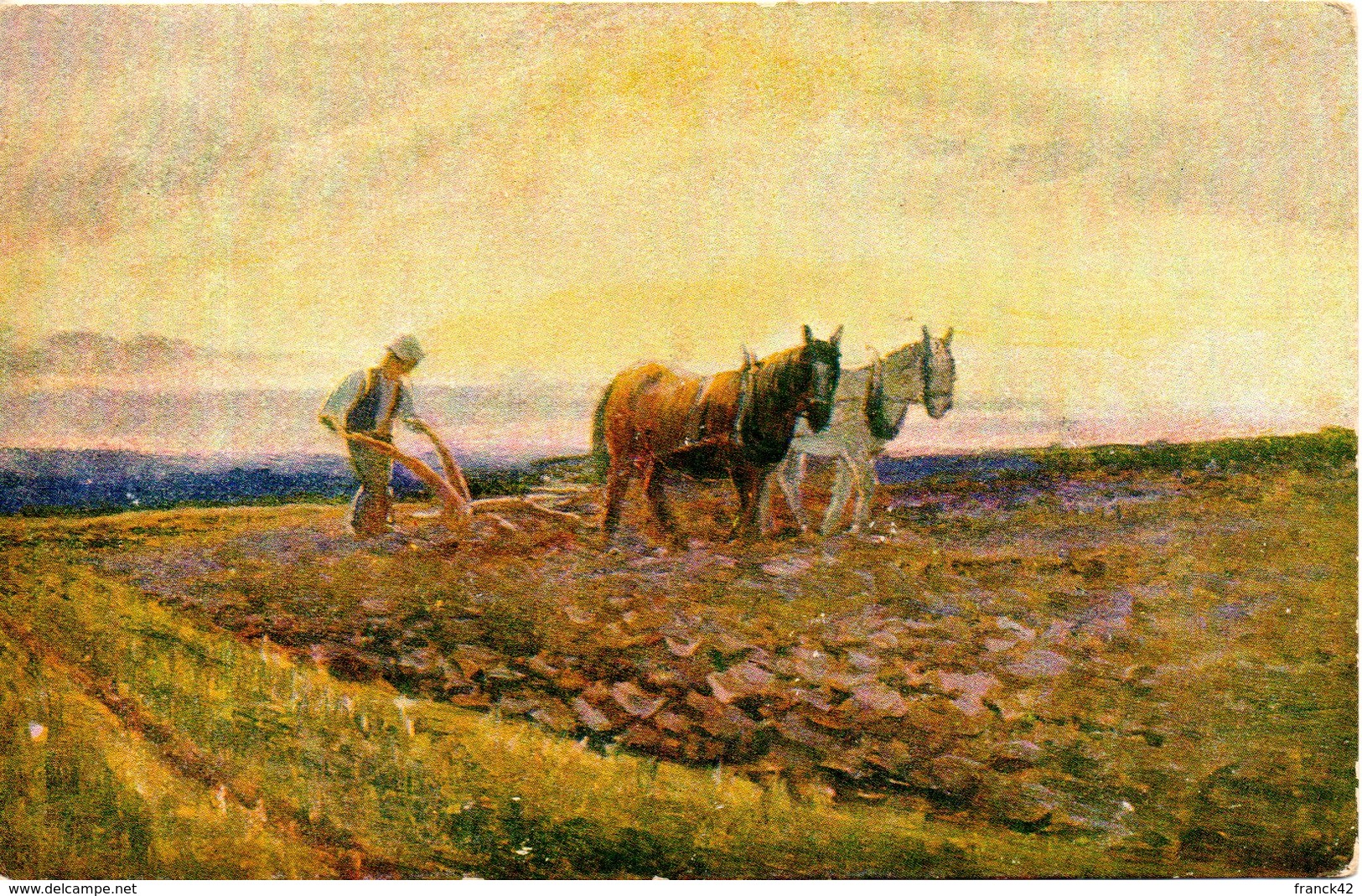 Carte Illustrée. Labourage. Paysage Anglais. Chocolaterie D'aiguebelle - Cultures