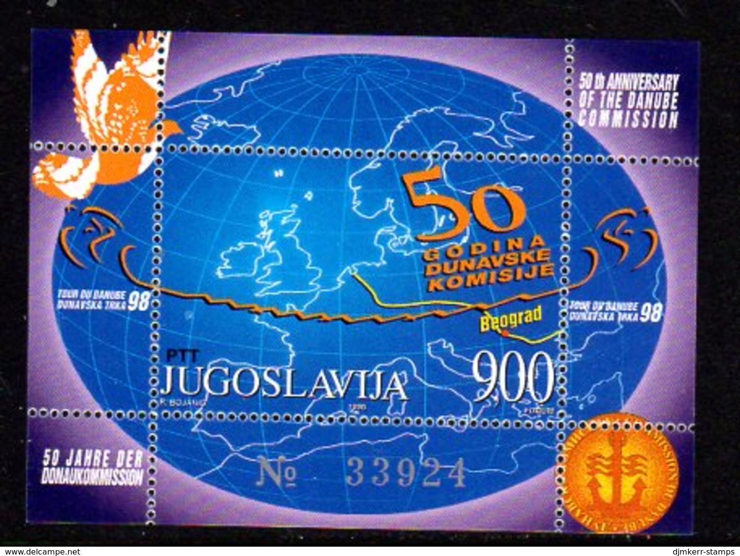 YUGOSLAVIA 1998 Danube Commission Block MNH / **.  Michel Block 46 - Blocchi & Foglietti