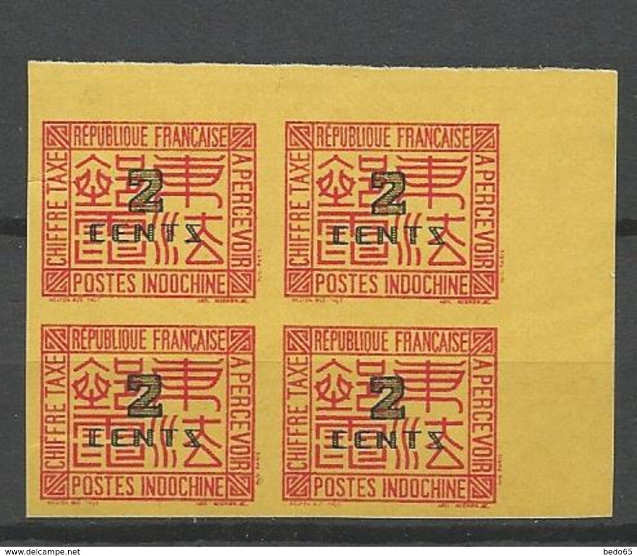 INDOCHINE TAXE N° 61 NON Dentelé NEUF** LUXE SANS CHARNIERE / MNH / Signé CALVES - Timbres-taxe