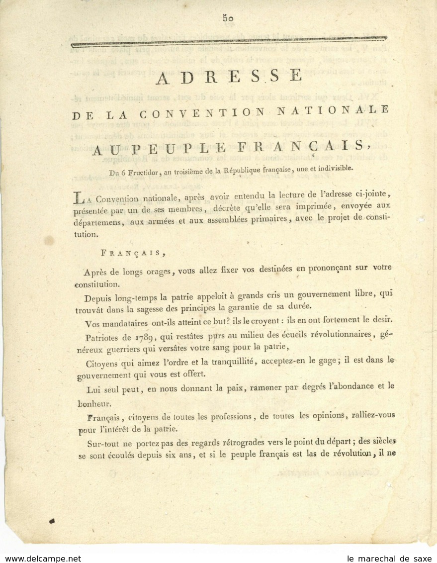 1795 Constitution De La Republique Francaise Par La Convention Nationale An III Revolution - Décrets & Lois