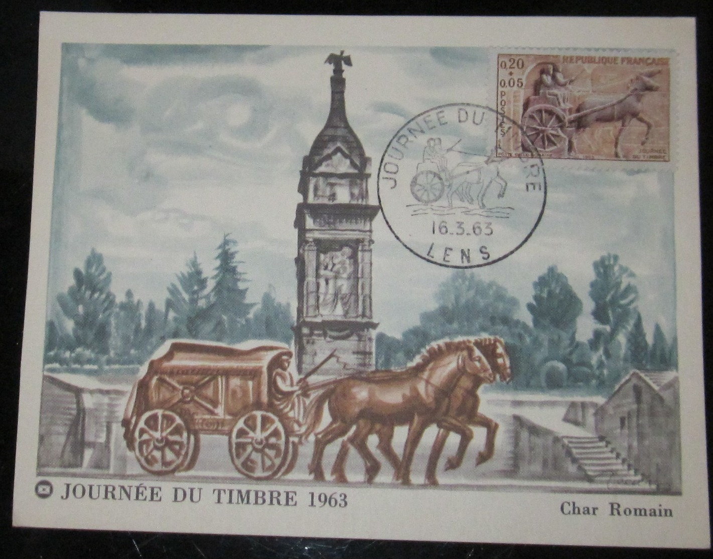 Carte Postale Timbre Premier Jour - Journée Du Timbre 1963 - Char Romain Lens 16 - 03 - 63 - Autres & Non Classés