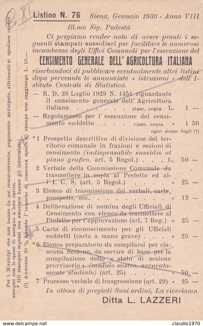 CARTOLINA POSTALE - SIENA - STABILIMENTO ARTI GRAFICHE , LAZZERI - VIAGGIATA PER FONTANELLA ( BG) - Storia Postale