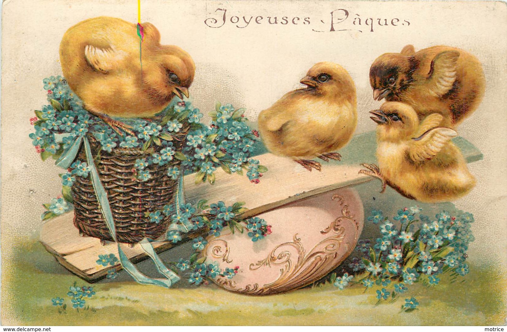 JOYEUSES PÂQUES - Poussins Et Fleurs. (carte Gaufrée) - Pâques