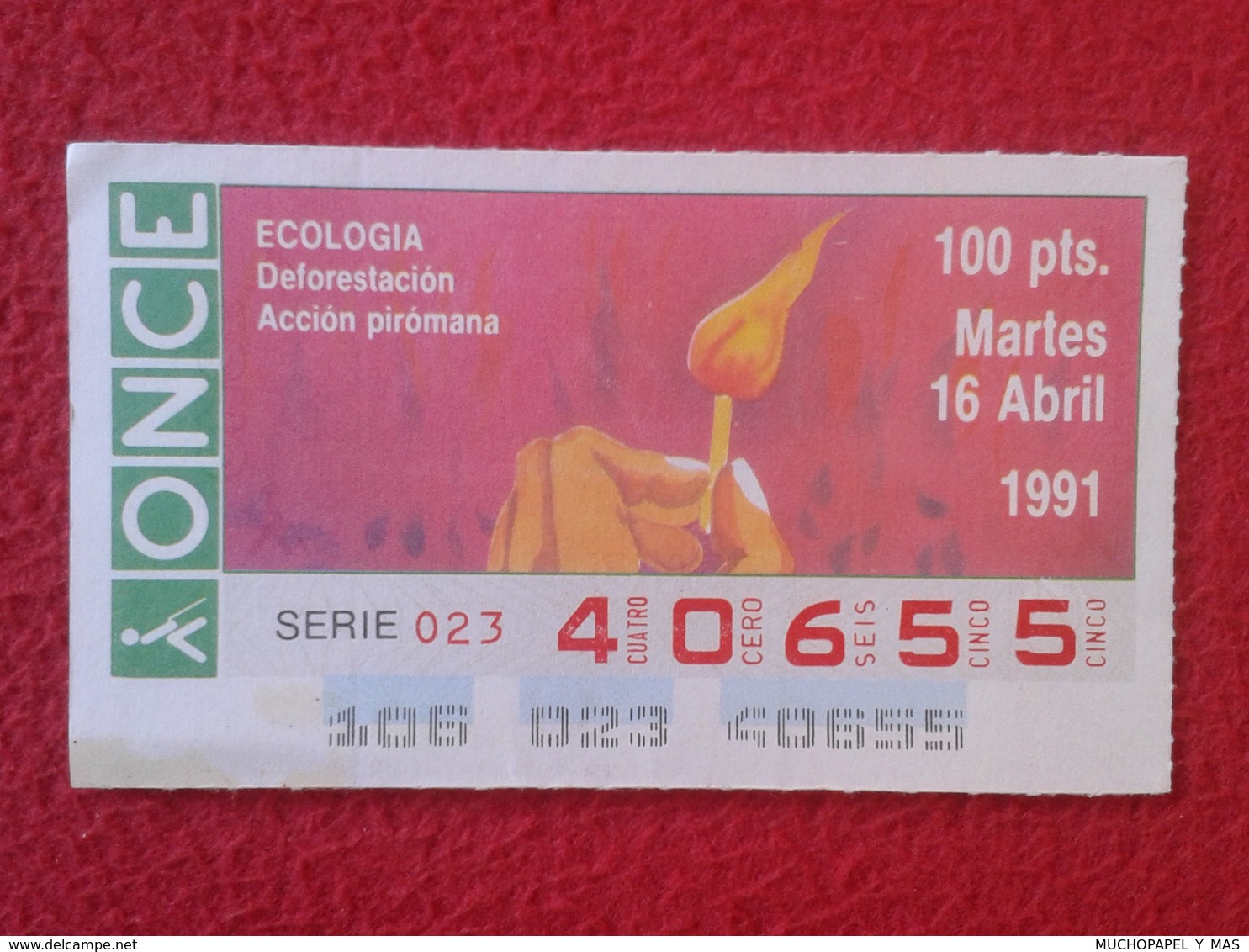 CUPÓN DE ONCE SPANISH LOTERY CIEGOS SPAIN LOTERÍA ESPAÑA BLIND ECOLOGÍA ECOLOGY DEFORESTACIÓN ACCIÓN PIRÓMANA ARSONIST - Billetes De Lotería