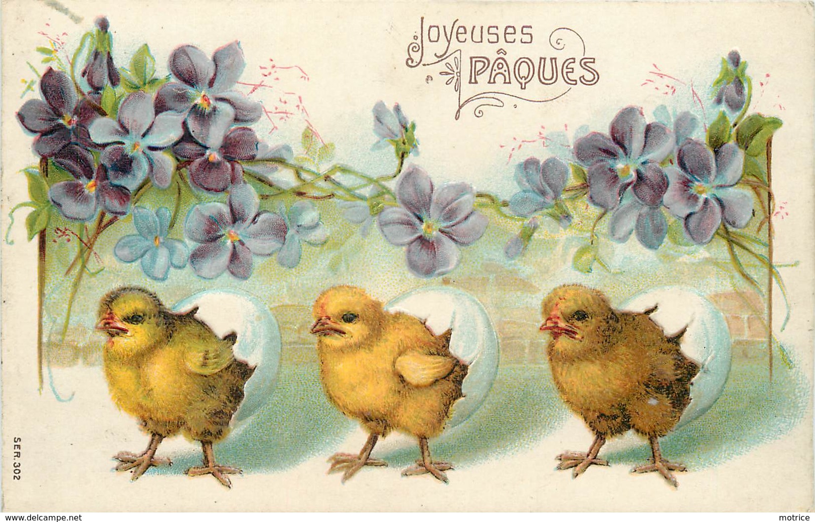 JOYEUSES PÂQUES - Poussins Et Fleurs. (carte Gaufrée) - Pasen