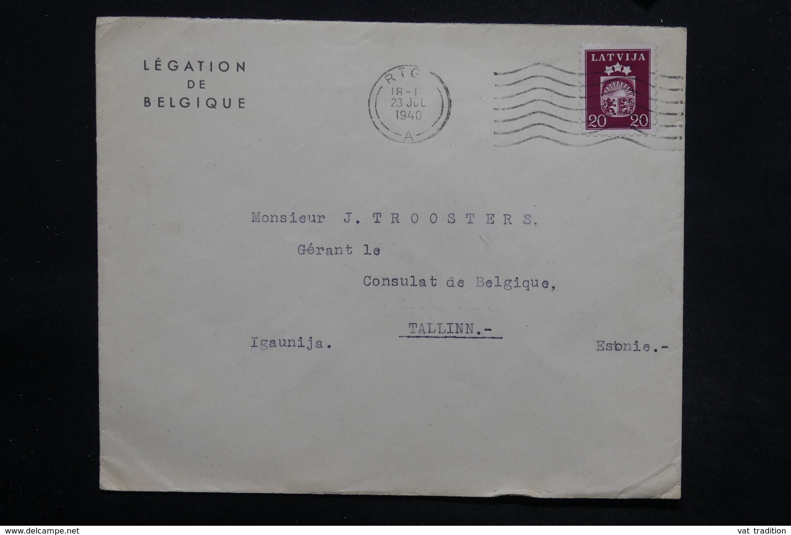 LETTONIE - Enveloppe Du Consulat De Belgique à Riga Pour Tallin En 1940, , Affranchissement Plaisant - L 25288 - Lettonie
