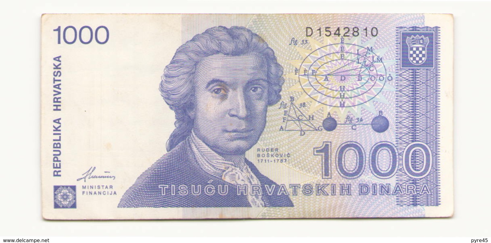 Croatie 1991 Billet De 1000 Dinara - Croatie