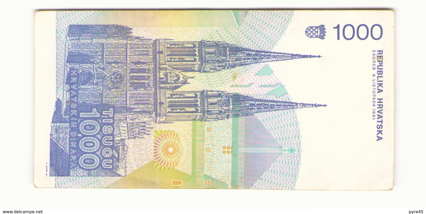 Croatie 1991 Billet De 1000 Dinara - Croatie