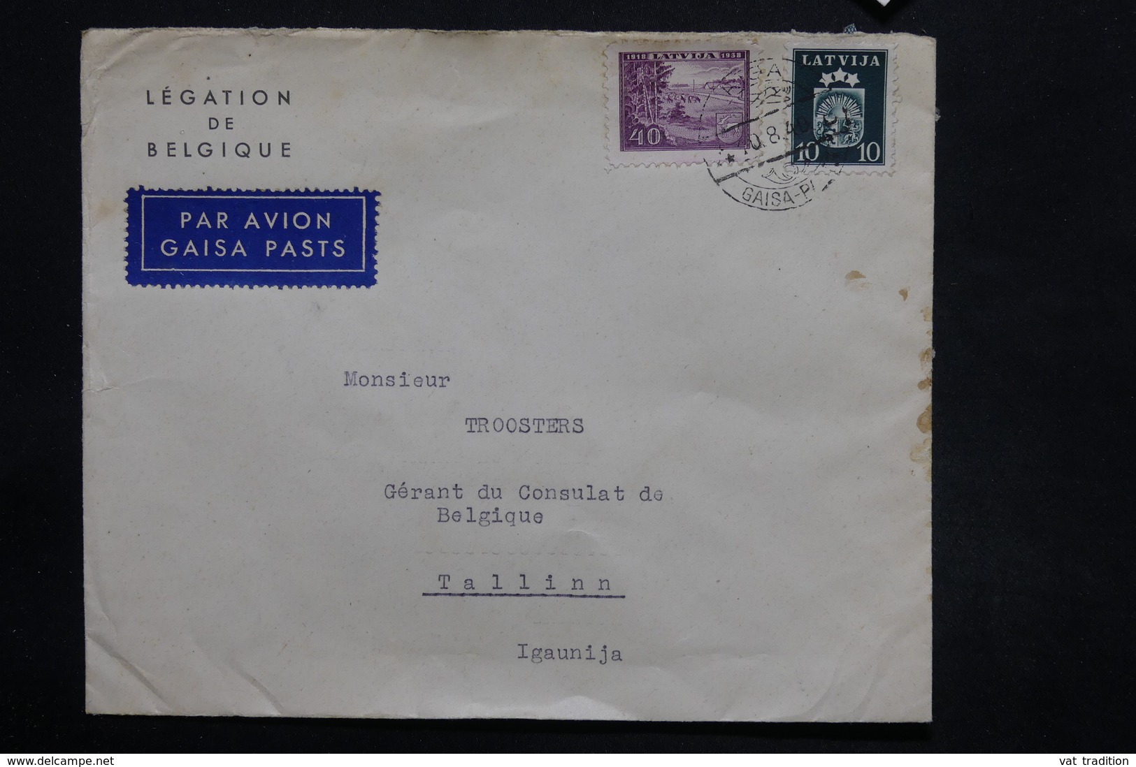 LETTONIE - Enveloppe De La Légation De Belgique De Riga Pour Tallinn En 1940, Affranchissement Plaisant - L 25295 - Lettonie