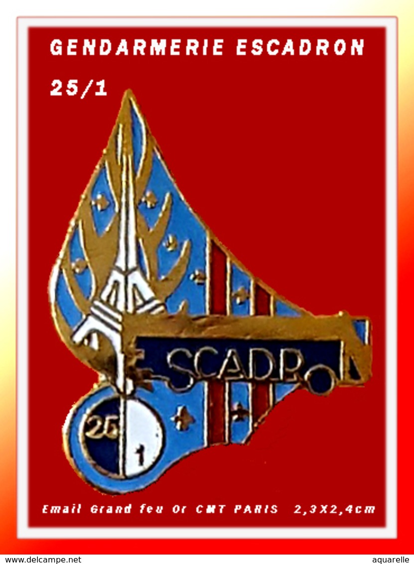 SUPER PIN'S GENDARMERIE : Emis Pour L'ESCADRON 24/1 Maison ALFORT Fleurs De Lys Et TOUR EIFFEL, émail Grand Feu 2,3X2,4 - Militaria