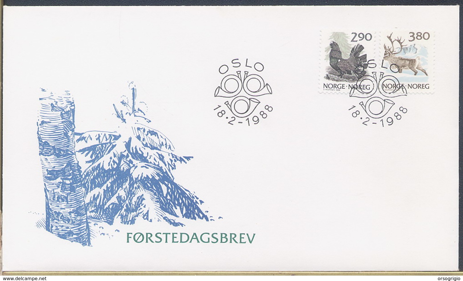 NORVEGIA NORGE - FDC 1988 - GALLO CEDRONE  ALCE - FDC