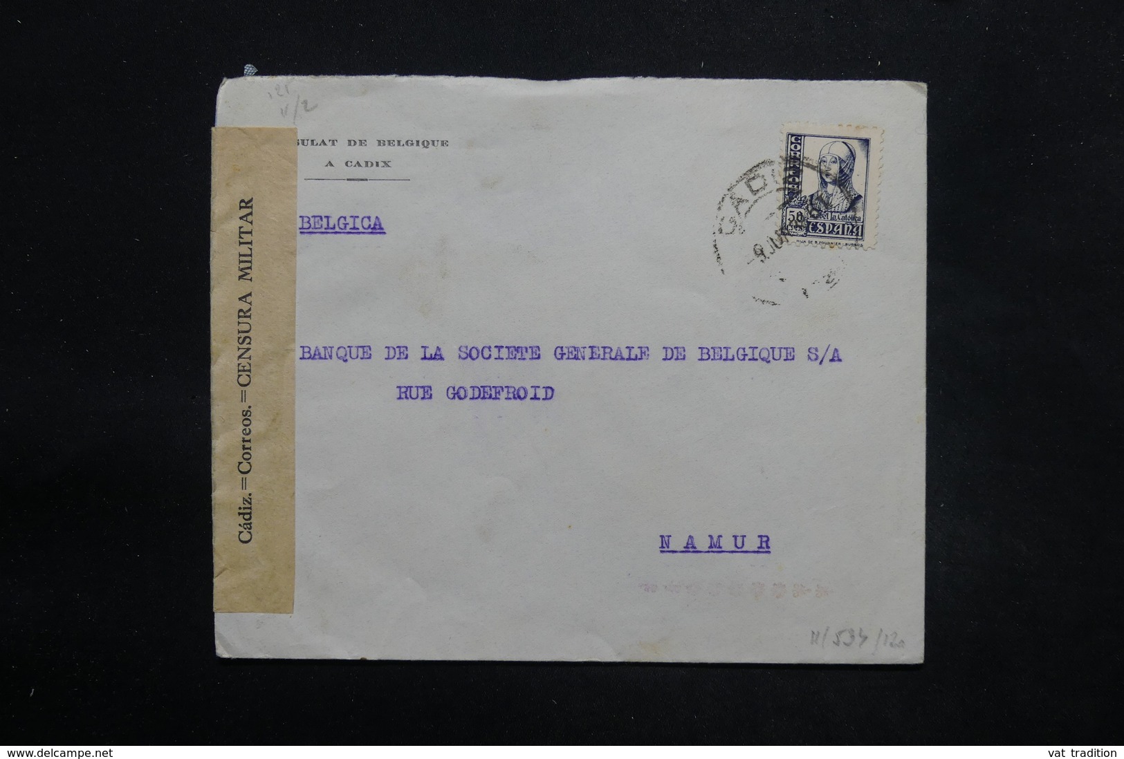 ESPAGNE - Enveloppe De Cadix Pour La Belgique En 1938 Avec Contrôle Postal Militaire - L 25302 - Marques De Censures Républicaines