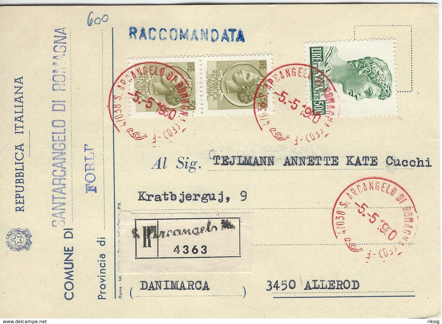 Italy - Registered Card Sent To Denmark 1980.  # 06542 - Unclassified