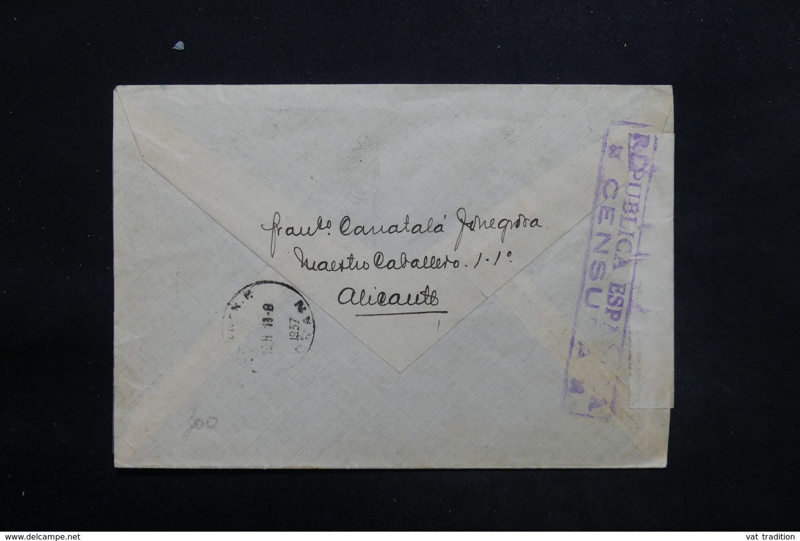 ESPAGNE - Enveloppe De Alicante Pour Oran En 1937 Avec Contrôle Postal Militaire - L 25304 - Marcas De Censura Republicana